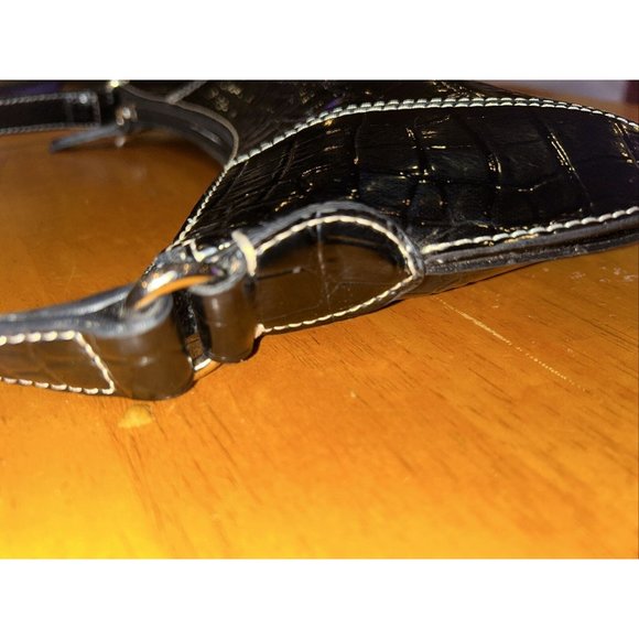 Vintage Liz Claiborne Accessories Black Shoulder Bag 90s Y2K Croc Emboss Texture - Picture 6 of 13